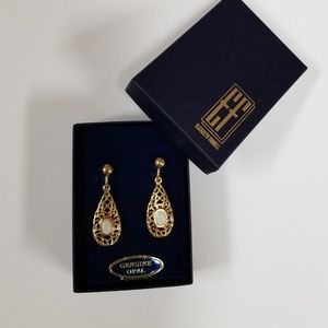 Elizabeth Farrell Clip-On Opal Dangle Earrings